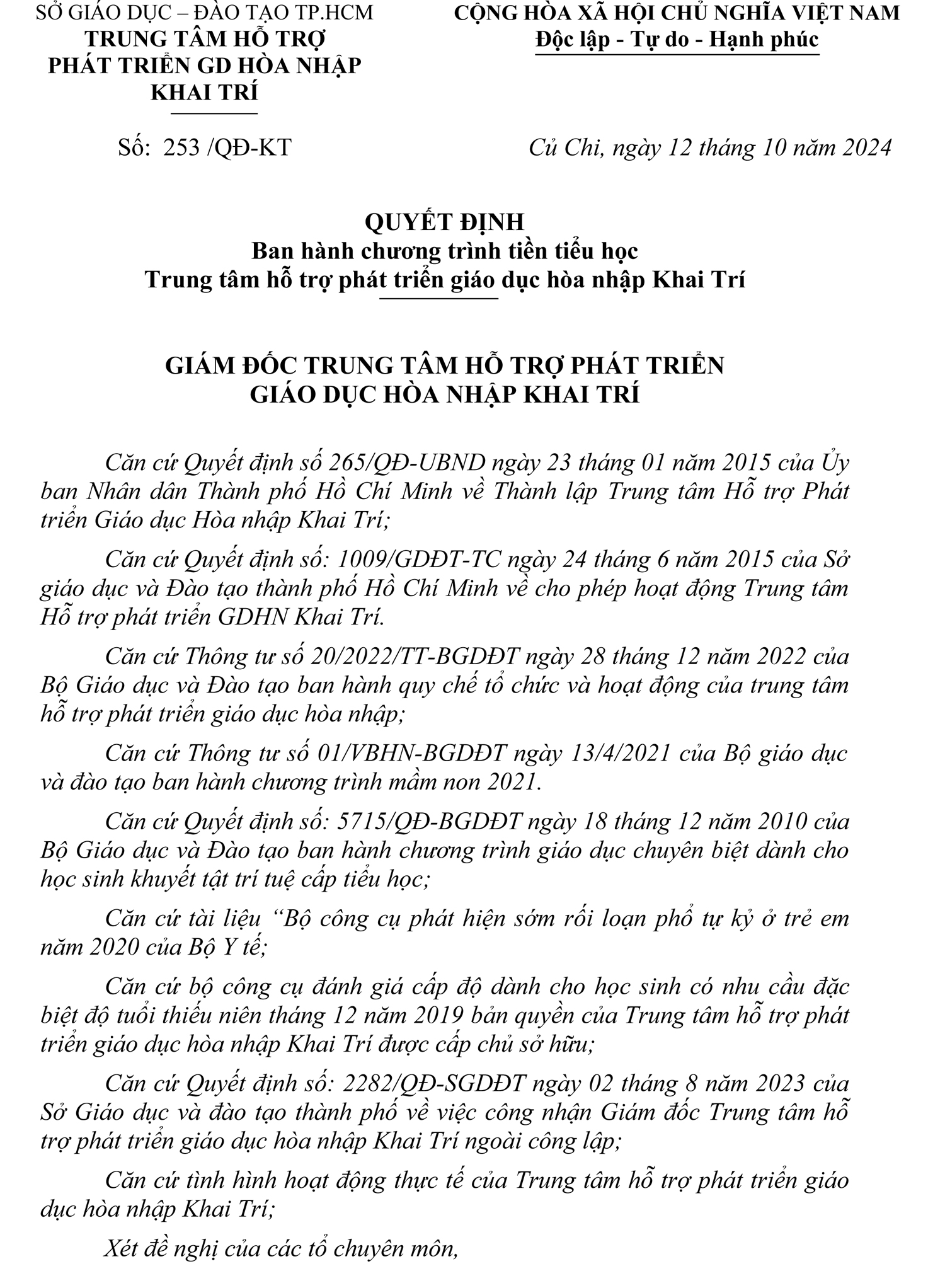QD BH thuc hien chuong trinh tien tieu hoc