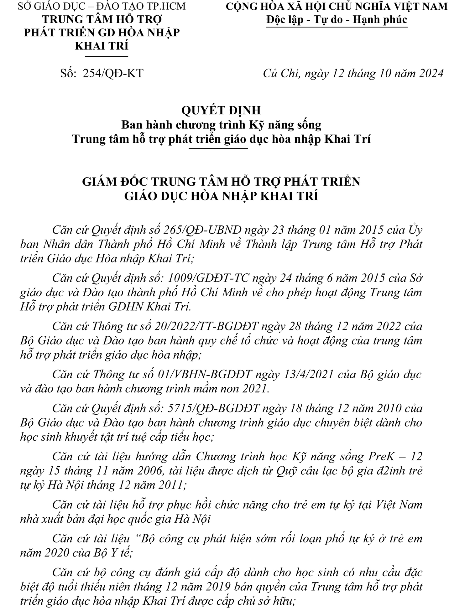 QD ban hanh thuc hien chuong trinh ky nang song2